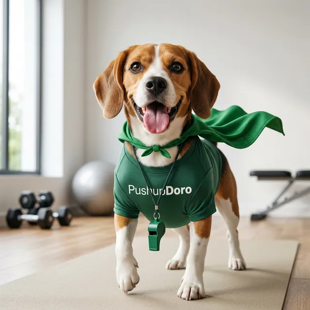 Coach Doro, your pushup coach — a friendly beagle giving a thumbs up